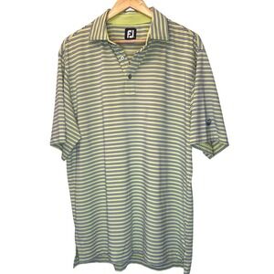 Footjoy FJ ProDry Pinstripe Golf Polo Shirt Men L Green Blue Short Sleeve Sport